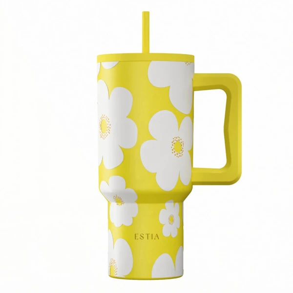 ESTIA HOME ART THERMAL BOTTLE STRAW TUMBLER XL 900ml - YELLOW DAISY