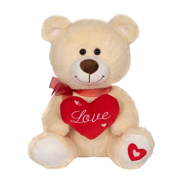 PLUSH BEAR WITH RED HEART 30 cm - 3 COLOURS