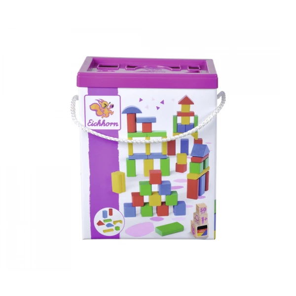 BOX WITH COLORED WOODEN BLOCKS 50 PCS.