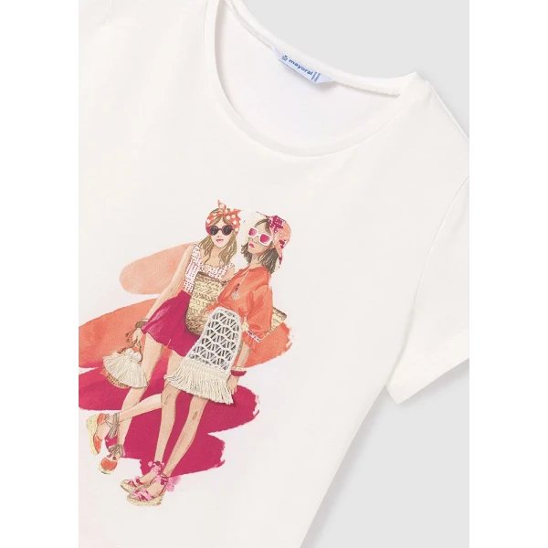 MAYORAL SHORT SLEEVES BLOUSE GRAPHIC ECRU