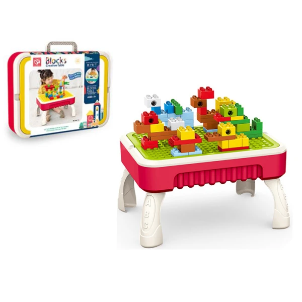 PLAYING TABLE WITH 58 BRICKS FOLDABLE PINK