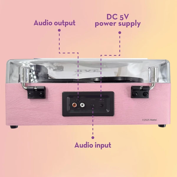 LISCIANI BARBIE 3-SPEED VINYL RECORD PLAYER WITH BLUETOOTH & INTERGRATED SPEAKER
