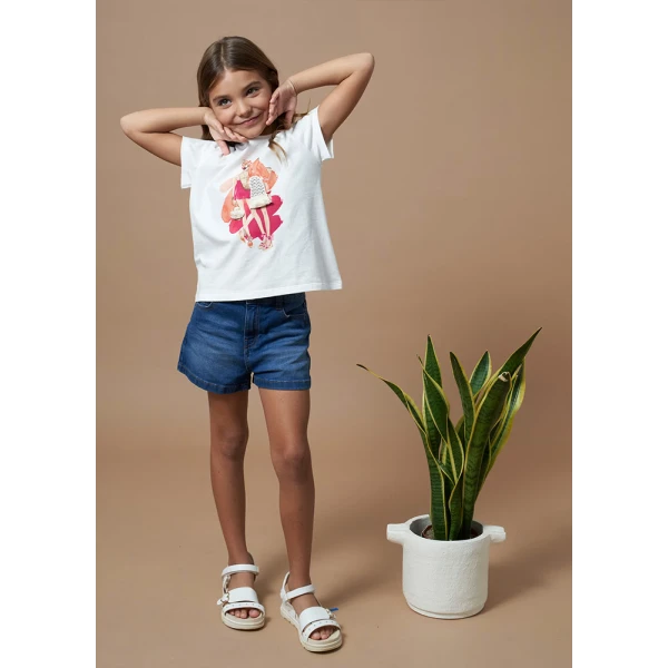 MAYORAL SHORT SLEEVES BLOUSE GRAPHIC ECRU
