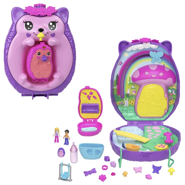 POLLY POCKET ΜΙΝΙ ΤΡΕΝΤΙ ΤΣΑΝΤΑΚΙ - HEDGEHOG MOM & BABY