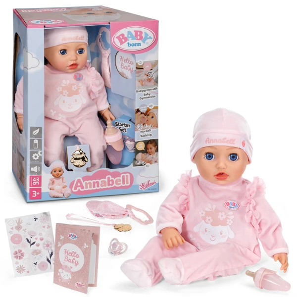ZAPF CREATION BABY BORN INTERACTIVE DOLL ANNABELL 43 cm WITH ACCESSORIES