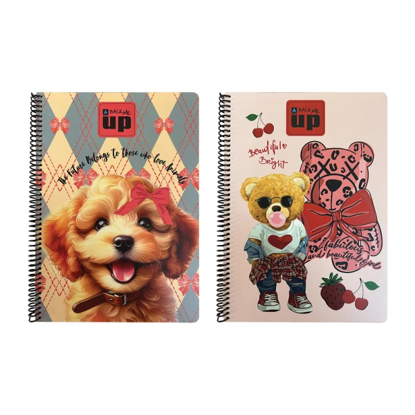 BACK ME UP SPIRAL NOTEBOOK A4 2 SUBJECTS 70 SHEETS FASHION BEAR & SCOTCH DOG - 2 DESIGNS