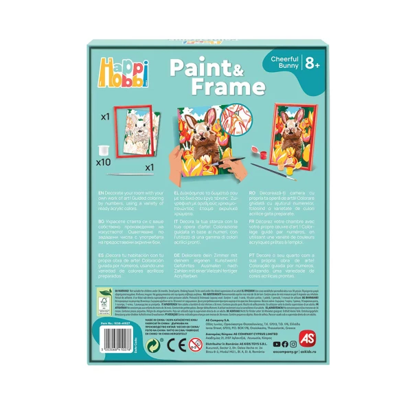HAPPIHOBBI PAINT & FRAME BY NUMBERS CHEERFUL BUNNY ΓΙΑ 8+ ΧΡΟΝΩΝ