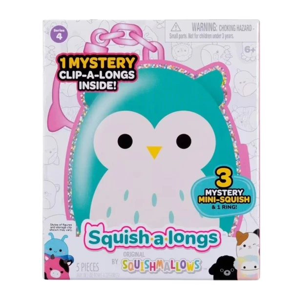 SQUISHMALLOWS SQUISH-A-LONGS SURPRISE KEYCHAIN-CASE 8 PLACES WITH 3 FIGURES W4
