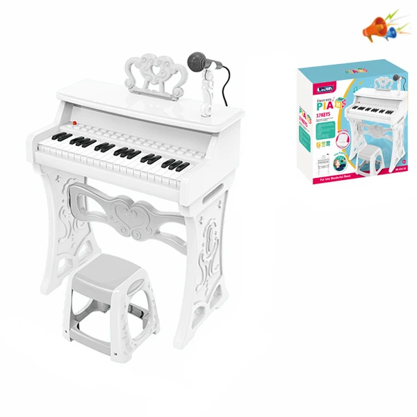 WHITE PIANO WITH 37 KEYS & STOOL AND ADAPTOR