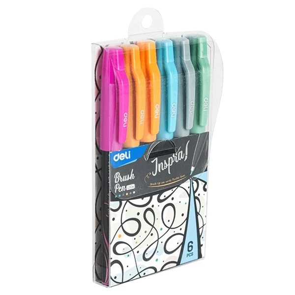 DELI DESIGN MARKERS BRUSH TIP IN PLASTIC BLISTER 6 COLORS 0.4mm INSPIRA