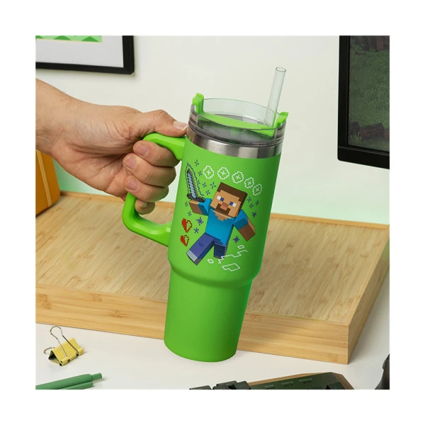 MINECRAFT - GREEN MULTIWAY INSULATED TRAVEL CUP WITH STRAW 900ml