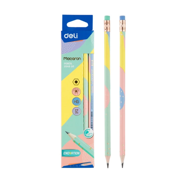 DELI PENCIL WITH ERASER HB WOOD-FREE MACARON