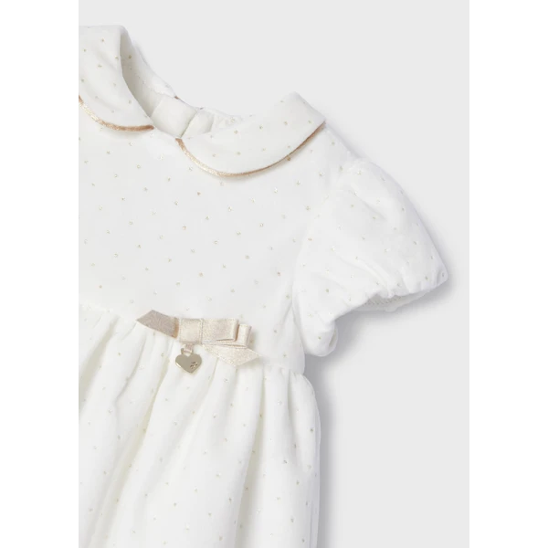MAYORAL VELOUR DRESS AND HOOD ECRU