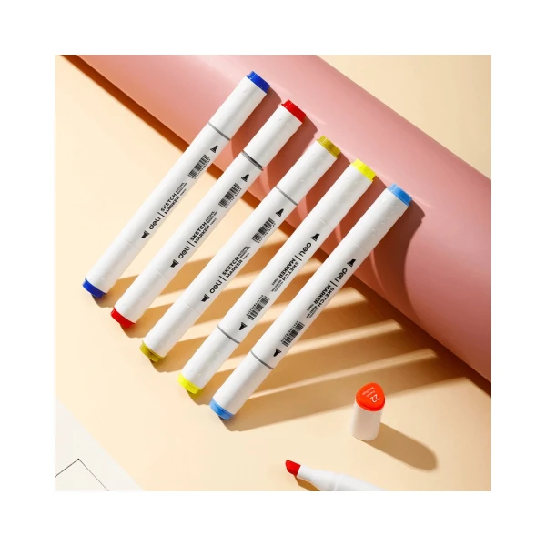 DELI DOUBLE-TIP DESIGN MARKERS IN PLASTIC CASE - 24 COLORS