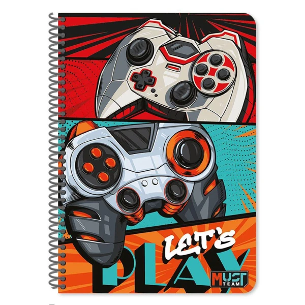 MUST TEAM SPIRAL NOTEBOOK 17X25 cm 2-SUBJECT 60 SHEETS – PLAYER (4 DESIGNS)