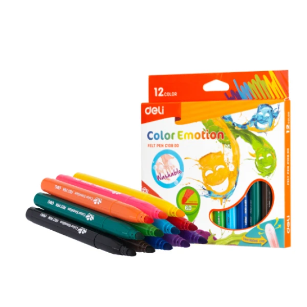 DELI WASHABLE COLOR EMOTION MARKERS 12 COLOURS 