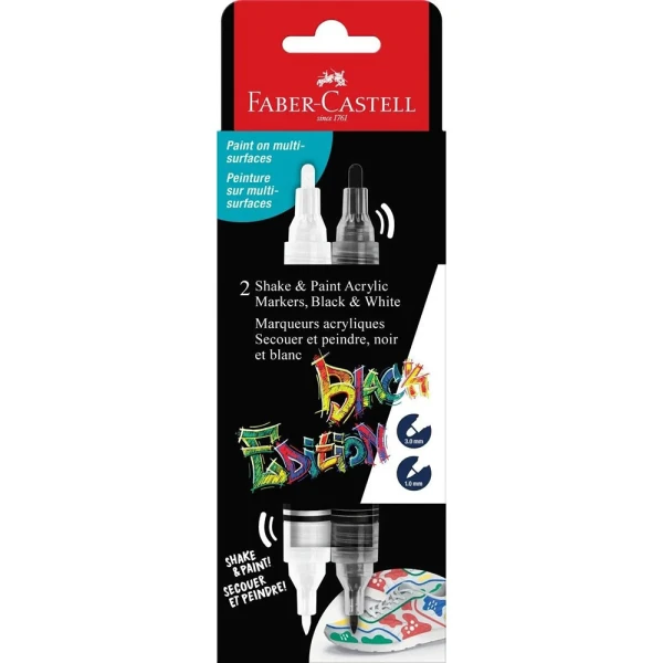 FABER-CASTELL SET 2 DOUBLE ACRYLIC MARKERS BLACK EDITION - BLACK/WHITE