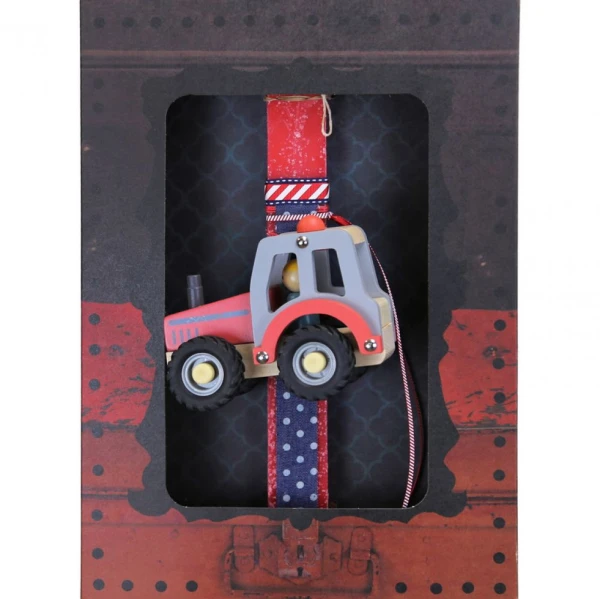 SYNCHRONIA HANDMADE CANDLE 30 cm WOODEN TRACTOR RED