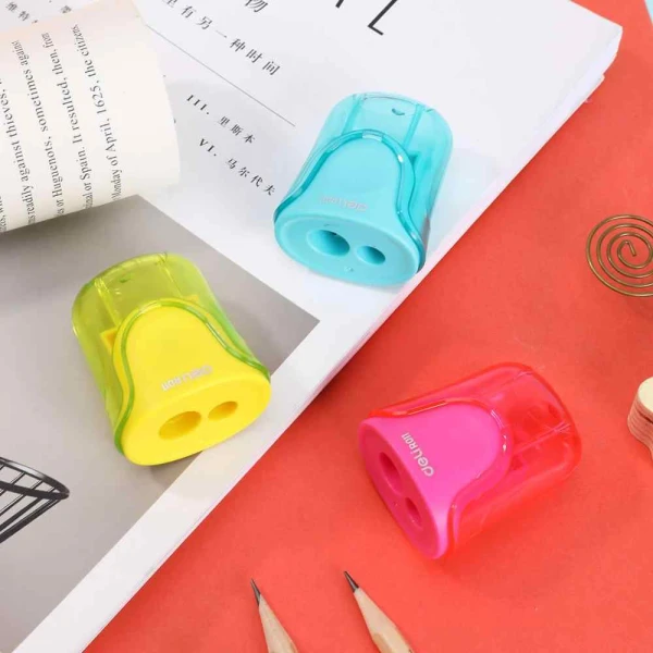 DELI PLASTIC DOUBLE SHARPENER U-TOUCH - 3 COLOURS