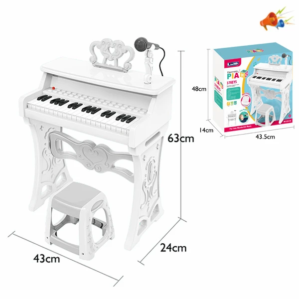 WHITE PIANO WITH 37 KEYS & STOOL AND ADAPTOR