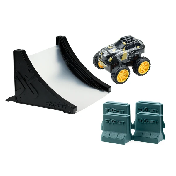EXOST JUMP TOY CAR FRICTION POWERED WITH RAMP AND OBSTACLES - 3 DESIGNS