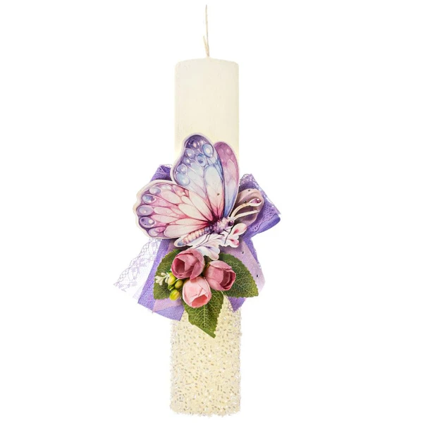 FEELING WOOD HANDMADE SCENTED CANDLE BEAD BUTTERFLY PINK-PURPLE