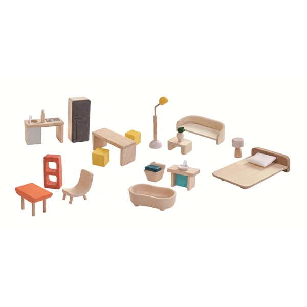 PLAN TOYS PORTABLE DOLLHOUSE WITH FURNITURES