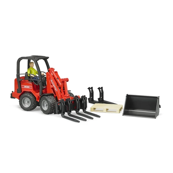 BRUDER LOADER SCHAFFER RED WITH WORKER & ACCESSORIES