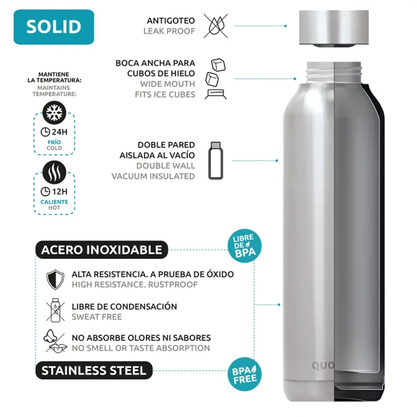 QUOKKA STAINLESS STEEL BOTTLE SOLID JET BLACK 510 ml