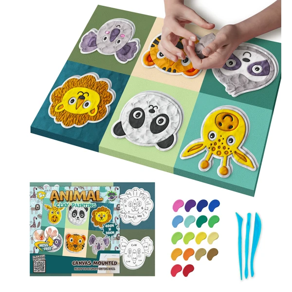 SPLAT PLANET CLAY PAINTING KIT ON CANVAS 40 x 30 cm ANIMALS