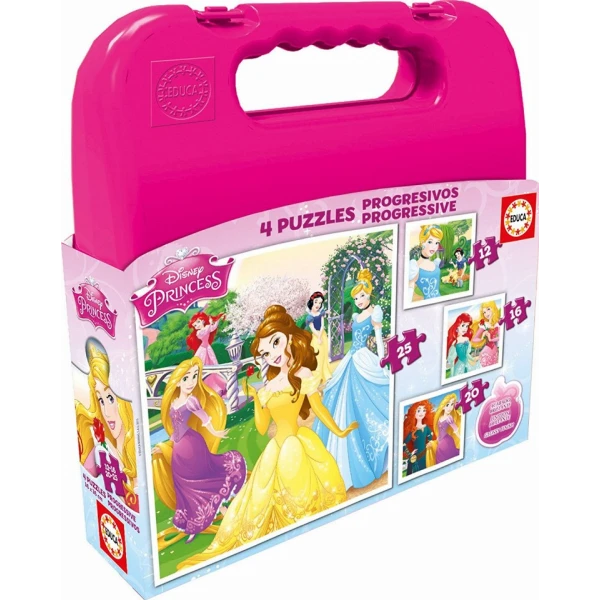 EDUCA PUZZLE CASE 4 PROGRESSIVE DISNEY PRINCESS 12-16-20-25 pcs 