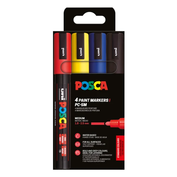 POSCA SET OF 4 MARKERS PC-5M - BASIC COLOR