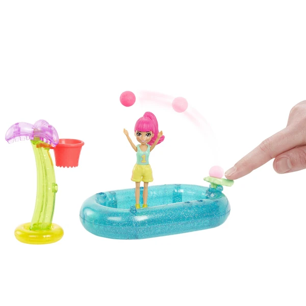 POLLY POCKET DOLL WITH SWIM AND SPORT CLOTHES & ACCESSORIES - BASKETBALL SPLASH PACK