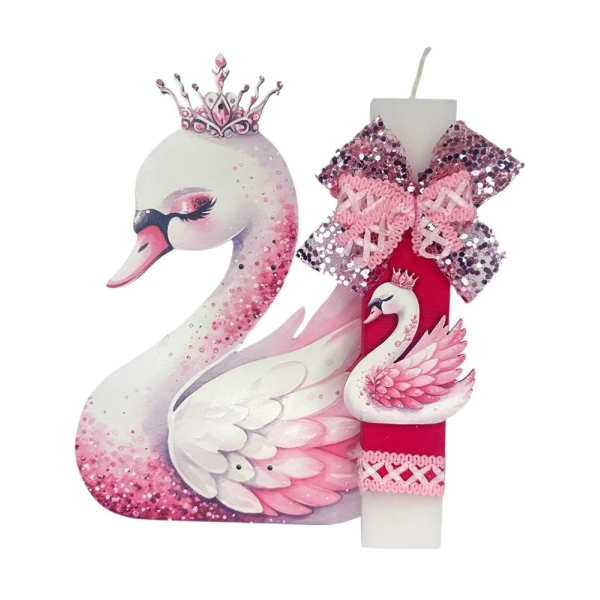 FEELING WOOD HANDMADE CANDLE PINK STRASS SWAN