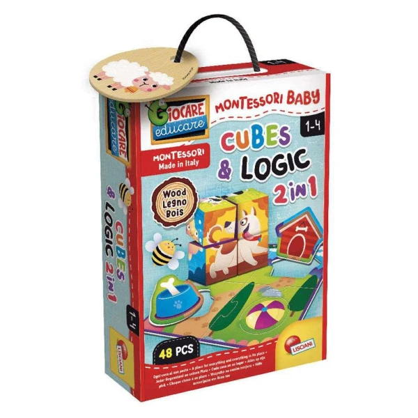 LISCIANI MONTESSORI BABY ΕΚΠΑΙΔΕΥΤΙΚΟ ΠΑΙΧΝΙΔΙ WOOD CUBES AND LOGIC 2 ΣΕ 1