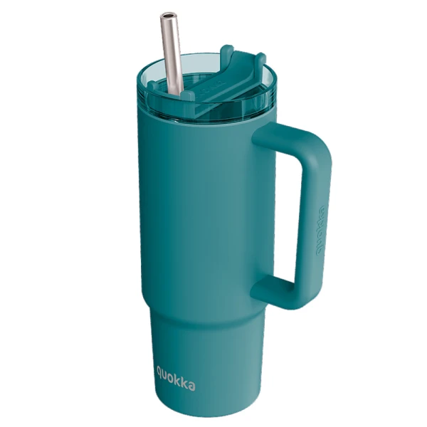 QUOKKA STAINLESS STEEL THERMAL RAMBLER WITH STRAW & HANDLE 950ml STREAM MIDNIGHT GREEN