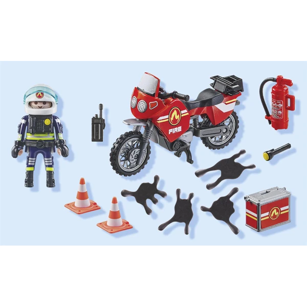 PLAYMOBIL CITY ACTION FIRE MOTORCYCLE & OIL SPILL INCIDENT