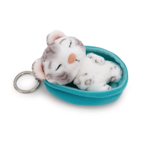 SLEEPING PETS PLUSH KEYHOLDER 8 cm - SNOW LEOPARD