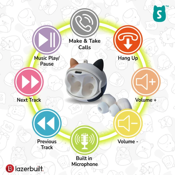 SQUISHMALLOWS FACE-CHANGE ΑΣΥΡΜΑΤΑ ΠΑΙΔΙΚΑ ΑΚΟΥΣΤΙΚΑ TWS EARBUDS - CAM THE CAT
