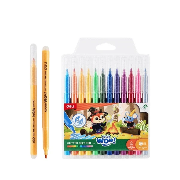 DELI GLITTER MARKERS PLASTIC BLISTER 12 COLORS COLOR WOW
