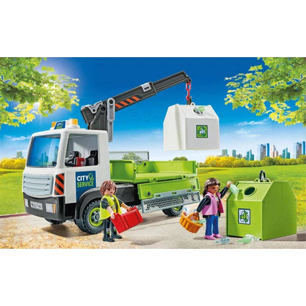 PLAYMOBIL CITY ACTION GLASS RECYCLING TRUCK WITH CONTAINER