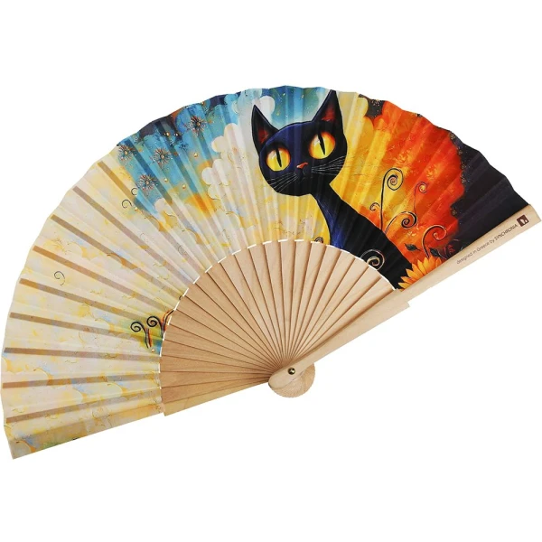 WOODEN FAN 23cm. - CAT IN THE CLOUDS
