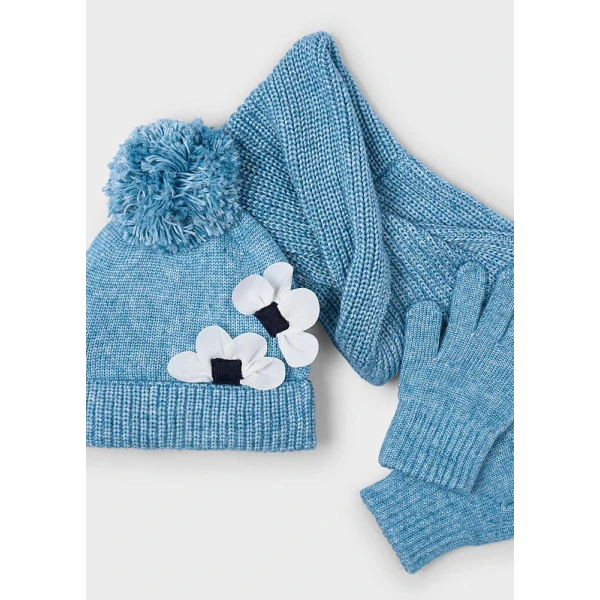 MAYORAL SET BEANIE SCARF FLOWERS BLUE MIX