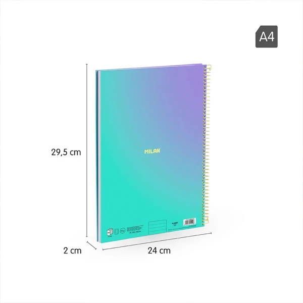 MILAN A4 SPIRAL NOTEBOOK 90 SHEETS SUNSET COLLECTION TURQUOISE