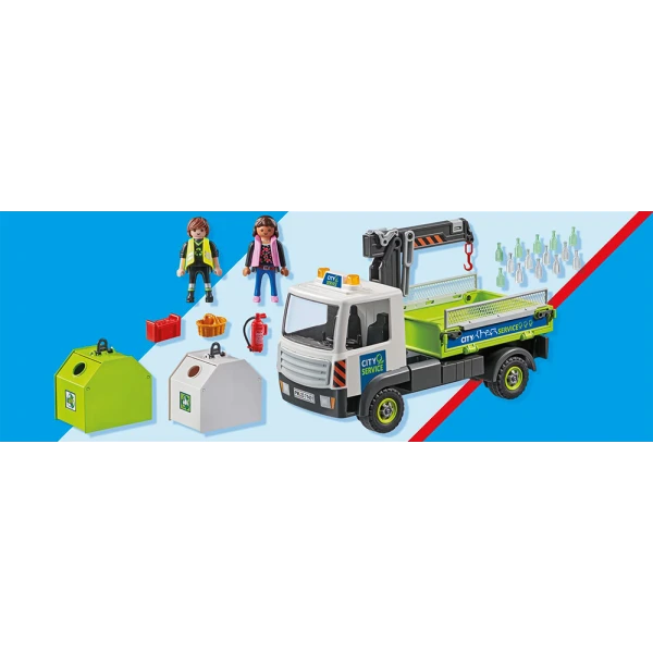 PLAYMOBIL CITY ACTION GLASS RECYCLING TRUCK WITH CONTAINER