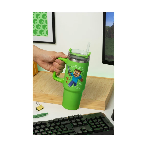 MINECRAFT - GREEN MULTIWAY INSULATED TRAVEL CUP WITH STRAW 900ml