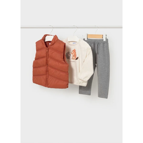 MAYORAL SET PANTS SWEATSHIRT VEST TERRACOTTA