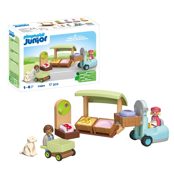 PLAYMOBIL JUNIOR ORGANIC MARKET STALL & FORKLIFT