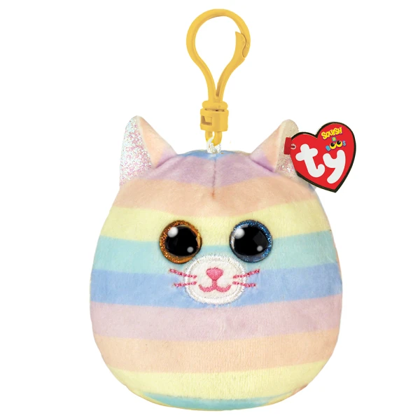 TY SQUISHY BEANIES CLIP HEATHER RAINBOW CAT 