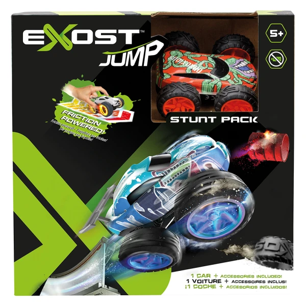 EXOST JUMP TOY CAR FRICTION POWERED WITH RAMP AND OBSTACLES - 3 DESIGNS